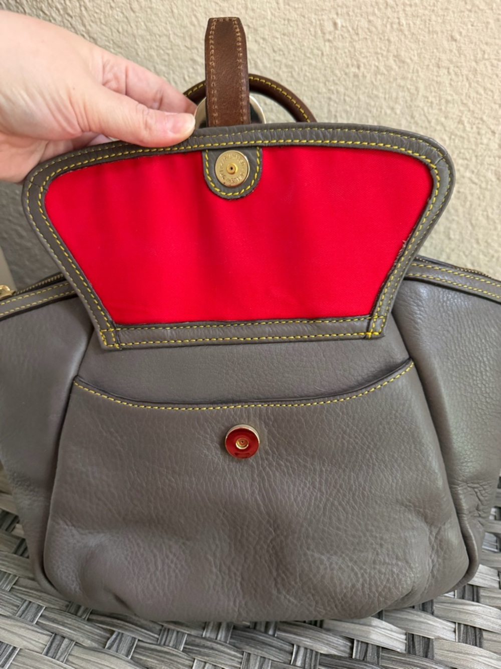 Dooney & Bourke Gray Pebbled Leather Satchel with Brown Trim - Picture 4 of 16
